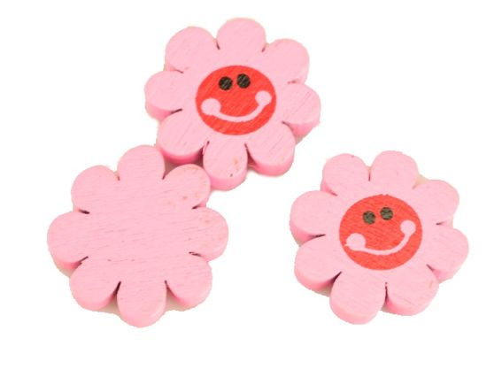Бусина деревянная Цветок с улыбкой 23х23х4 мм  , 1 шт, цвет на выбор Розовая