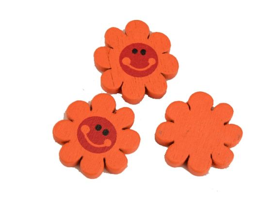Бусина деревянная Цветок с улыбкой 23х23х4 мм  , 1 шт, цвет на выбор Оранжевая