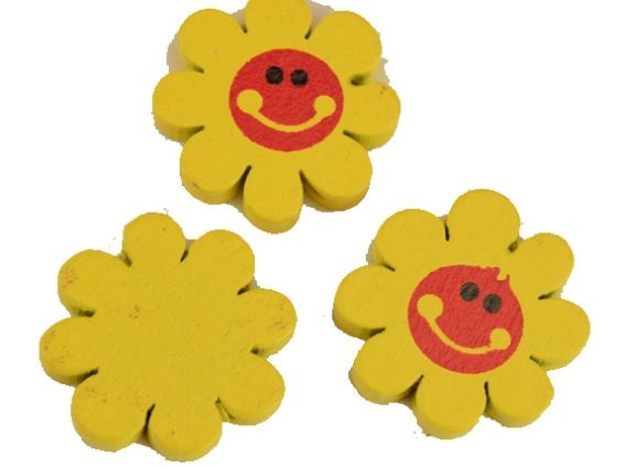 Бусина деревянная Цветок с улыбкой 23х23х4 мм  , 1 шт, цвет на выбор Желтая