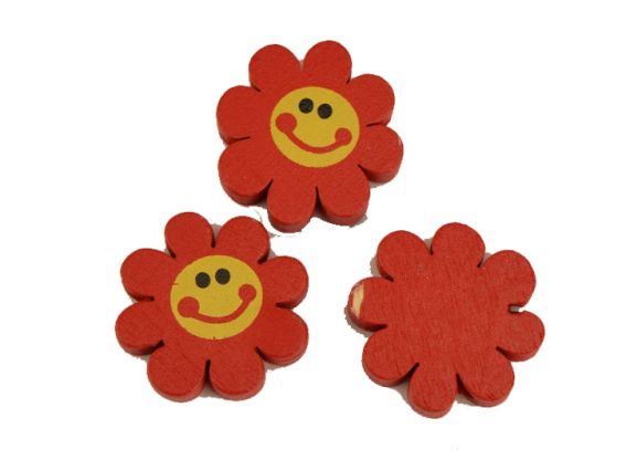 Бусина деревянная Цветок с улыбкой 23х23х4 мм  , 1 шт, цвет на выбор Красная