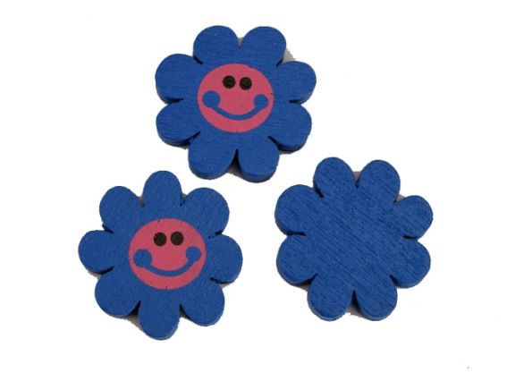 Бусина деревянная Цветок с улыбкой 23х23х4 мм  , 1 шт, цвет на выбор Синяя