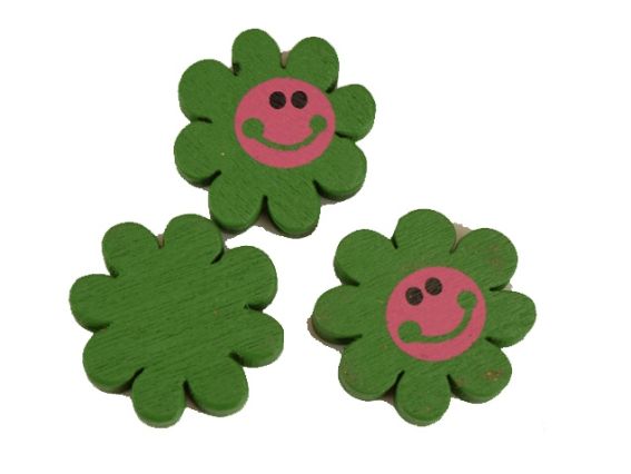 Бусина деревянная Цветок с улыбкой 23х23х4 мм  , 1 шт, цвет на выбор Зеленая