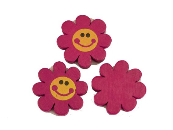 Бусина деревянная Цветок с улыбкой 23х23х4 мм  , 1 шт, цвет на выбор Малиновая