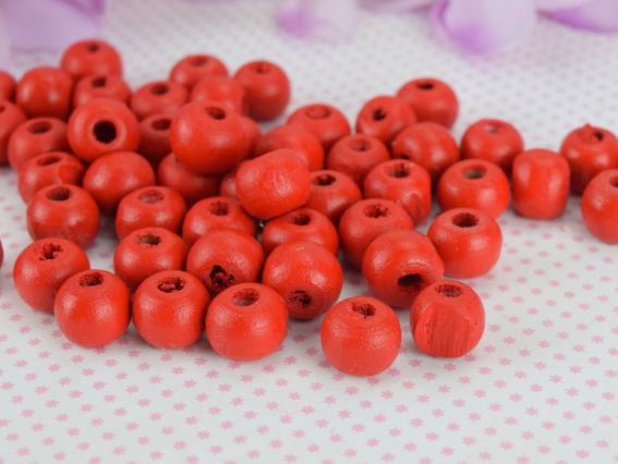 Бусинки деревянные 7*8 мм, круглые , 10г шт цвет красный