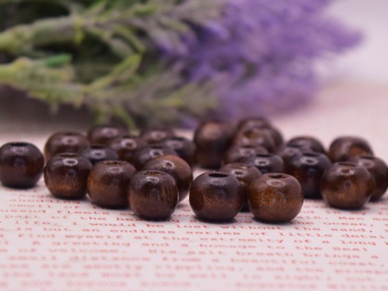 Бусинки деревянные  9*10мм, круглые , 10 г цвет Темно-коричневый №103, упаковка 10г