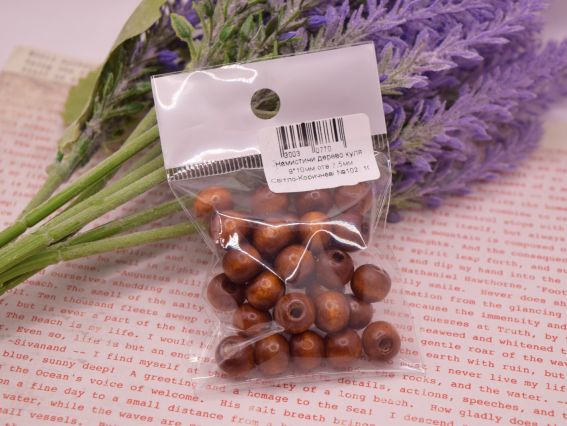 Бусинки деревянные  9*10мм, круглые , 10 г цвет Светло-коричневый №102, упаковка 10г