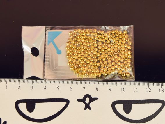 Намистинки металеві №80 Куля, діаметр 3 мм, колір золото 10 гр