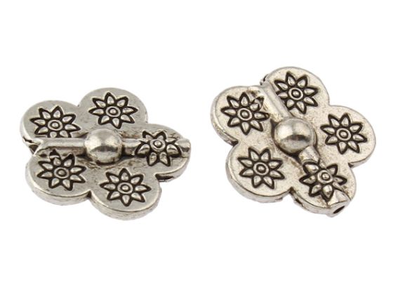 Бусинка металлическая №76 Цветок плоский , 5х15 мм , античное серебро, 1 шт