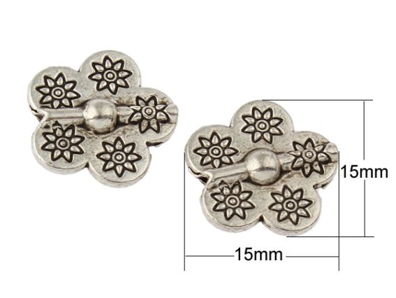 Бусинка металлическая №76 Цветок плоский , 5х15 мм , античное серебро, 1 шт