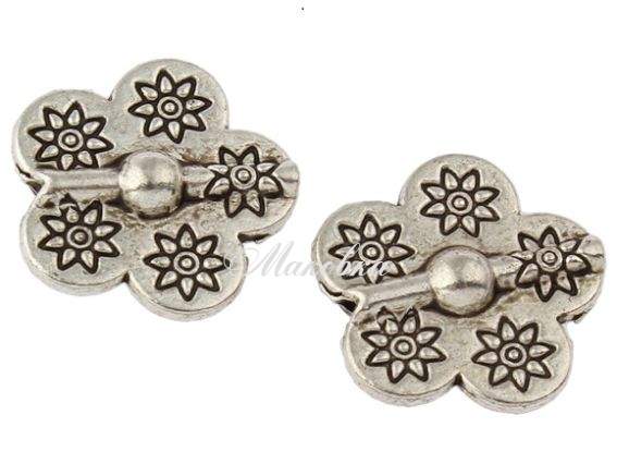 Металлическая бусина №76 Цветок плоский , античное серебро, 1 шт