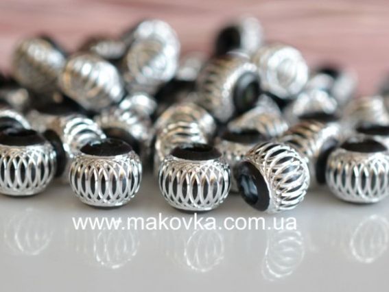 Алюминиевые бусины Шар 10 мм, черная с серебром, 50 шт Алюминиевые бусины Шар 10 мм, черная с серебром, 50 шт