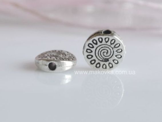 Бусина металлическая №04 с Солнцем 9 мм, античное серебро, 50 шт Бусина металлическая №04 с Солнцем 9 мм, античное серебро, 50 шт