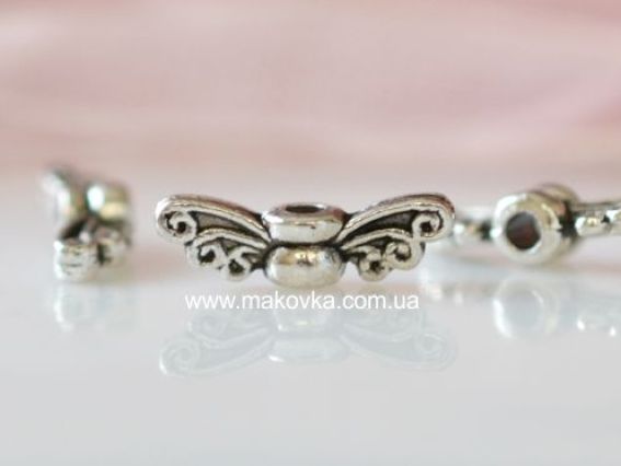 Металлическая бусина №15 Крылышки мини 14х4 мм, античное серебро, 1 шт Металлическая бусина №15 Крылышки мини 14х4 мм, античное серебро, 1 шт