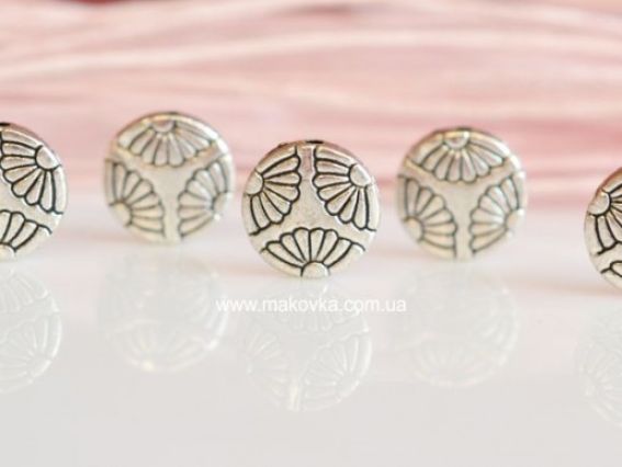 Металлическая бусина Три ромашки круг, античное серебро 12 мм №18