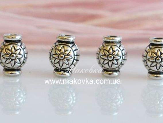 Металлическая бусина №21, Конфетка с цветочком-2, античное серебро, 50 шт Металлическая бусина №21, Конфетка с цветочком-2, античное серебро, 50 шт