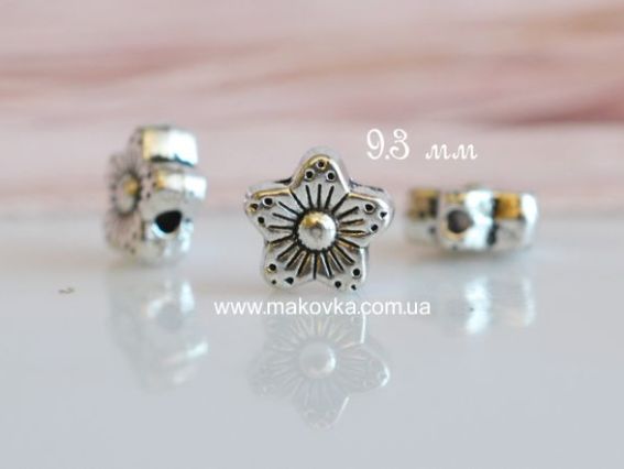 Металлическая бусина №24, Цветок 9,3 мм, античное серебро, 50 шт Металлическая бусина №24, Цветок 9,3 мм, античное серебро, 50 шт