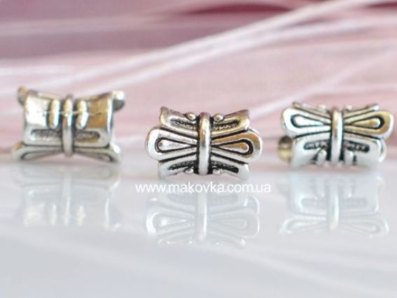 Металлическая бусина №26, Бантик 10х8 мм, античное серебро, 50 шт Металлическая бусина №26, Бантик 10х8 мм, античное серебро, 50 шт