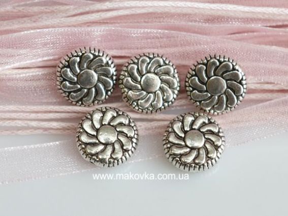 Металлическая бусина №28, круглая С цветком 12 мм, античное серебро, 1 шт Металлическая бусина №28, круглая С цветком 12 мм, античное серебро, 1 шт