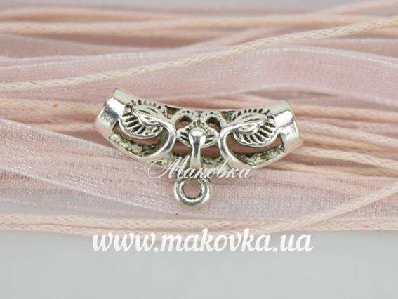 Держатель подвески Бейл Трубочка 24х13 мм. Два Листа, античное серебро, 1 шт Держатель подвески Бейл Трубочка 24х13 мм. Два Листа, античное серебро, 1 шт