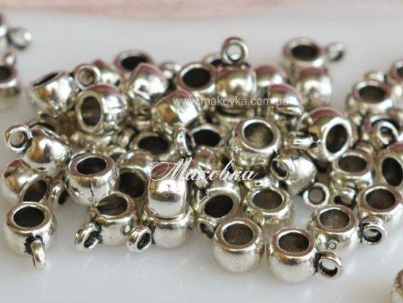 Бусина с колечком (бейл) №30, гладкая 6х9х4 мм, античное серебро, 50 шт Бусина с колечком (бейл) №30, гладкая 6х9х4 мм, античное серебро, 50 шт