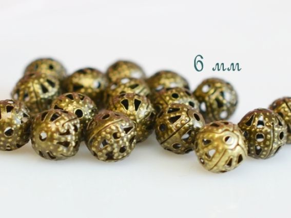 Бусины металлические №32 сфера 6 мм, 2 грамма, бронза Бусины металлические №32 сфера 6 мм, 2 грамма, бронза