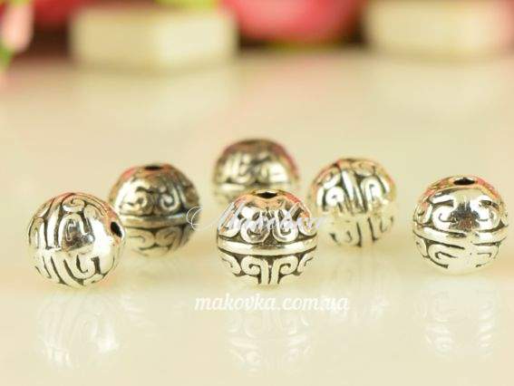 Металлическая бусина №47, Индонезия, шар 8 мм, античное серебро, 1 шт