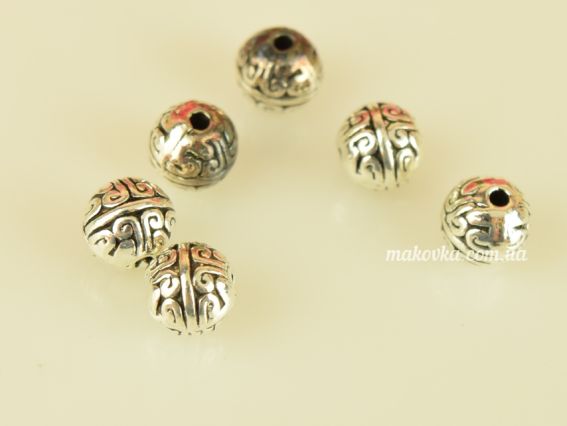 Бусина Металлическая №47, Индонезия шар диаметр 8 мм, цвет античное серебро, 1 шт