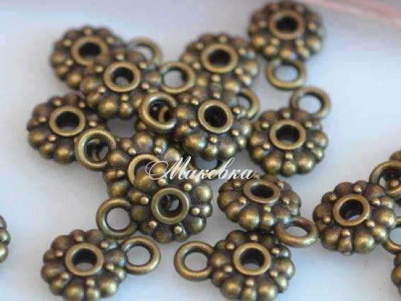 Металлическая бусина №50 Плоская с колечком, античная бронза, 50 шт Металлическая бусина №50 Плоская с колечком, античная бронза, 50 шт