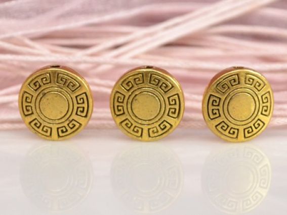 Металлическая бусина №43 Греческая, 12,5 мм, 50 шт, античное золото Металлическая бусина №43 Греческая, 12,5 мм, 50 шт, античное золото