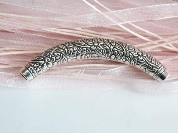 Трубочка изогнутая 62 мм с цветочками, античное серебро, 1 шт Трубочка изогнутая 62 мм с цветочками, античное серебро, 1 шт