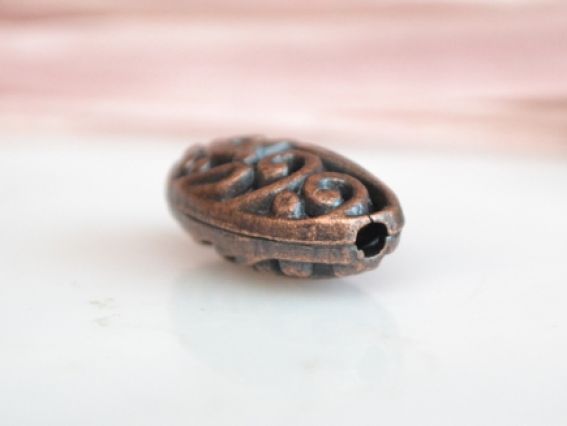 Бусина ажурна Металева №46, Овальний Вінтаж-2, розмір 18х10 мм, антична мідь, 1 шт