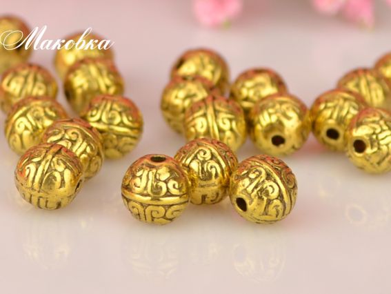 Металлическая бусина №47, Индонезия, шар 8 мм, античное золото, 1 шт Металлическая бусина №47, Индонезия, шар 8 мм, античное золото, 1 шт