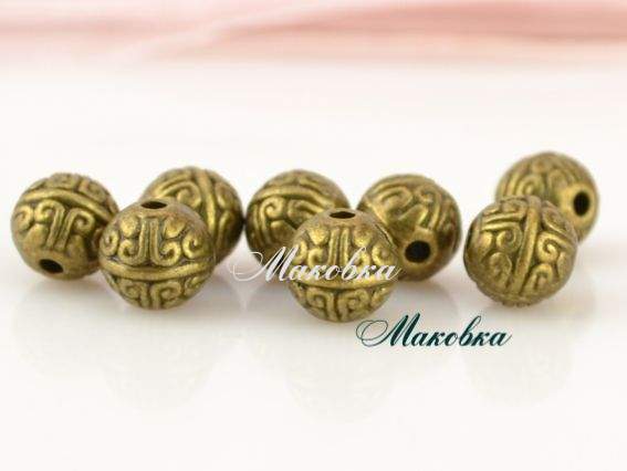 Металлическая бусина №47, Индонезия, шар 8 мм, античная бронза, 1 шт