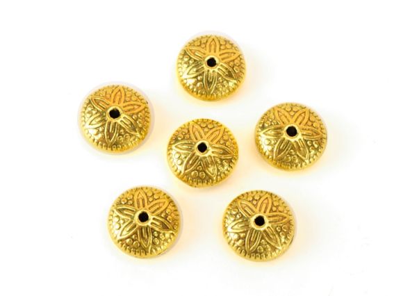 Металлическая бусина №48, Круглая с цветком 12х6 мм, античное золото, 1 шт Металлическая бусина №48, Круглая с цветком 12х6 мм, античное золото, 1 шт