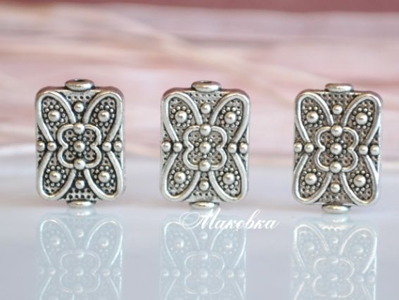 Металлическая бусина №52, Прямоугольная плоская 12x17.50 мм, античное серебро, 1 шт Металлическая бусина №52, Прямоугольная плоская 12x17.50 мм, античное серебро, 1 шт