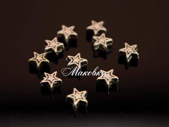 Металлические бусины Звезда 6 мм, Античное Серебро , 50 шт/уп Металлические бусины Звезда 6 мм, Античное Серебро , 50 шт/уп