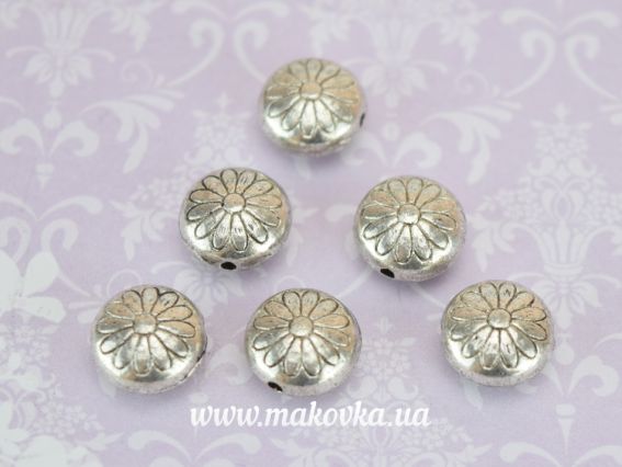 Металлическая бусина №60 Гербера 11.50x12 мм, античное серебро, 1 шт Металлическая бусина №60 Гербера 11.50x12 мм, античное серебро, 1 шт