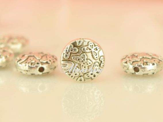 Металлическая бусина №69 Круглая в бабочках , античное серебро, 1 шт