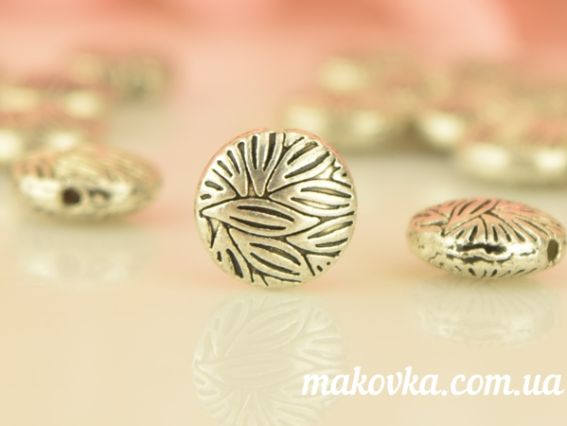 Металлическая бусина №70 Круглая в листьях, античное серебро, 1 шт Металлическая бусина №70 Круглая в листьях, античное серебро, 1 шт