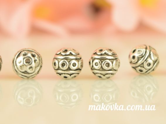 Металлическая бусина №71 Кружочки, шар 8 мм, античное серебро, 1 шт Металлическая бусина №71 Кружочки, шар 8 мм, античное серебро, 1 шт