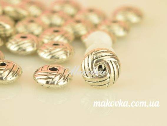 Металлическая бусина №72 Плетенка, круг 10х4,5 мм , античное серебро, 1 шт Металлическая бусина №72 Плетенка, круг 10х4,5 мм , античное серебро, 1 шт