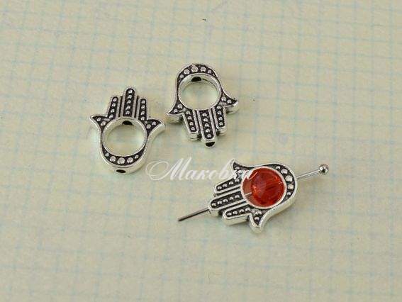 Металева намистина №78 Рука Фатіми (Хамса), античне срібло, 1 шт Металева намистина №78 Рука Фатіми (Хамса), античне срібло, 1 шт