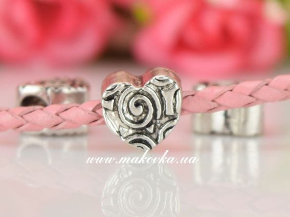 Намистина Фігурне Серце із завитками пандора-стиль металева (МФ-138) античне срібло
