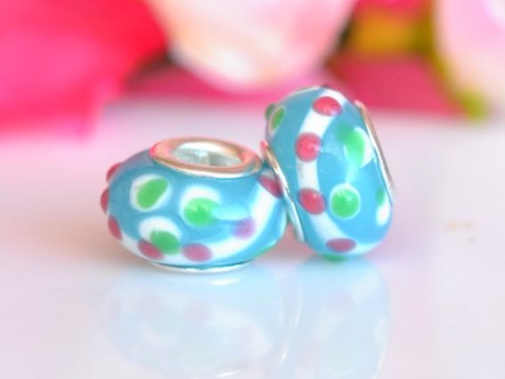 Бусина Пандора-стиля Lampwork №140 голубая с узором Бусина Пандора-стиля Lampwork №140 голубая с узором