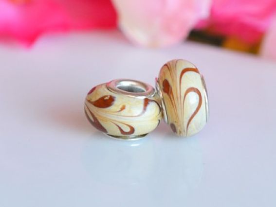 Бусина Пандора-стиля Lampwork №152 беж с коричневым узором Бусина Пандора-стиля Lampwork №152 беж с коричневым узором