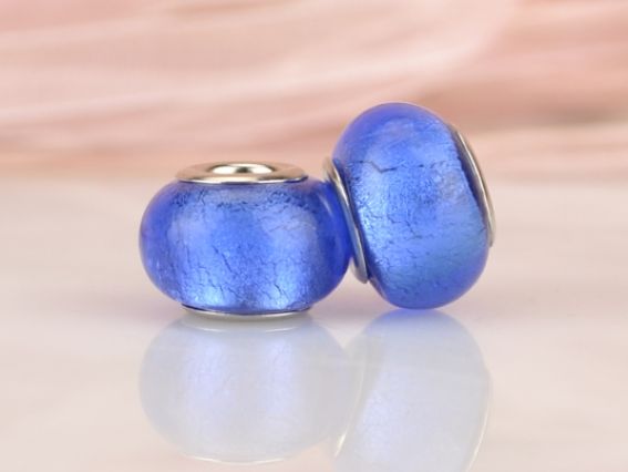 Бусина Пандора-стиля Lampwork №167 синяя с фольгой Бусина Пандора-стиля Lampwork №167 синяя с фольгой