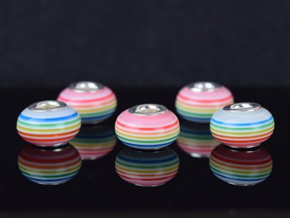 Бусина для браслетів Пандора-стилю Lampwork №168 райдужні смужки