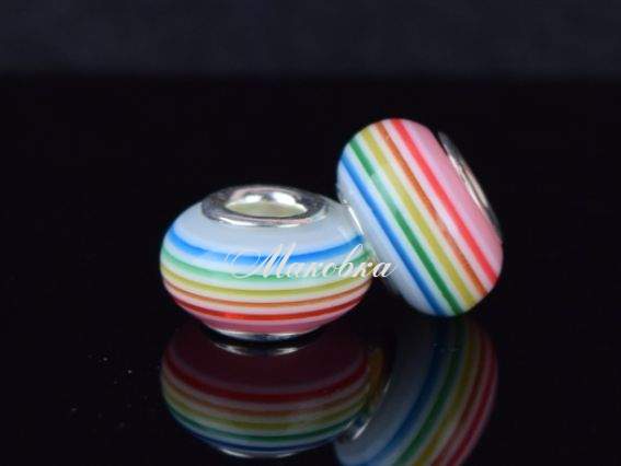 Намистина Пандора-стилю Lampwork №168 райдужні смужки Намистина Пандора-стилю Lampwork №168 райдужні смужки