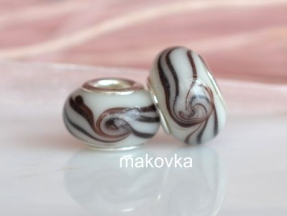 Бусина Пандора-стиля Lampwork №32 вихрь бело-коричневая Бусина Пандора-стиля Lampwork №32 вихрь бело-коричневая