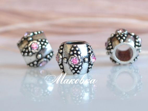 Бусина метал. со стразами №129 розовая Бусина метал. со стразами №129 розовая